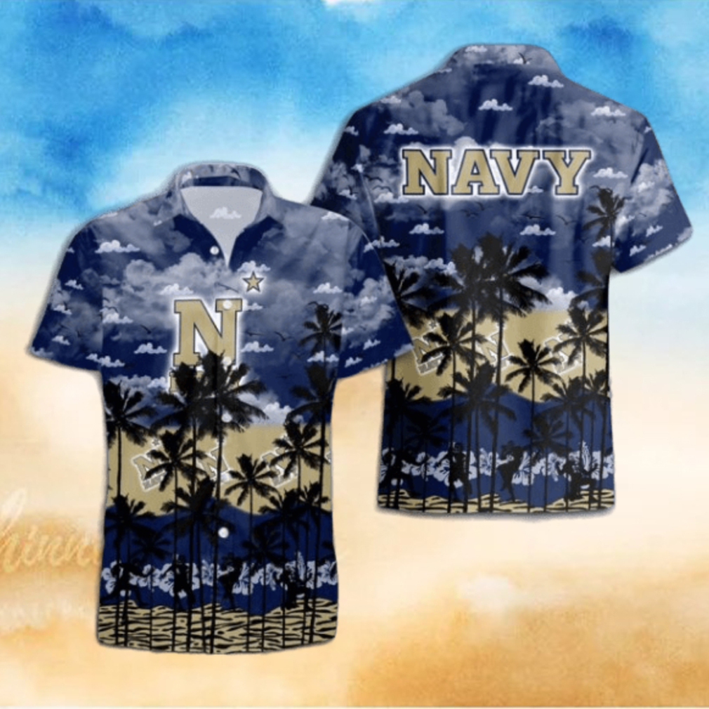 Navy Midshipmen Palms Tree Hawaiian Shirt Navy Midshipmen Palms Tree Hawaiian Shirt