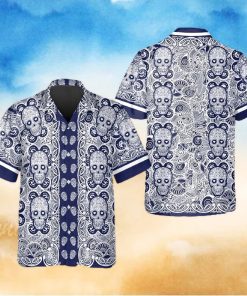 Navy Pattern Color Skull Hawaiian Shirt