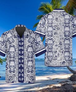 Navy Pattern Color Skull Hawaiian Shirt