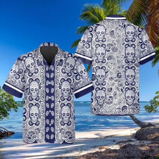 Navy Pattern Color Skull Hawaiian Shirt