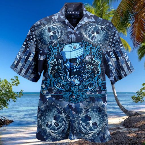 Navy Skull Hawaiian Shirt