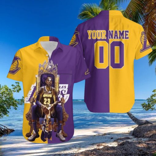 Nba Los Angeles Lakers Custom Name Number Golden Purple Lebron James 23 Trendy Hawaiian Shirt V4 Aloha Shirt