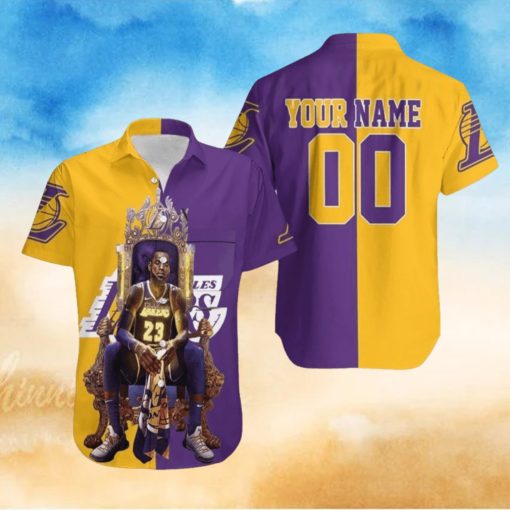 Nba Los Angeles Lakers Custom Name Number Golden Purple Lebron James 23 Trendy Hawaiian Shirt V4 Aloha Shirt