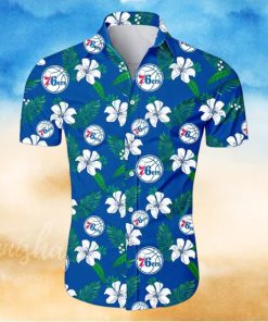 Nba Philadelphia 76Ers White Hibiscus Flowers Green Leaves Trendy Hawaiian Shirt Aloha Shirt