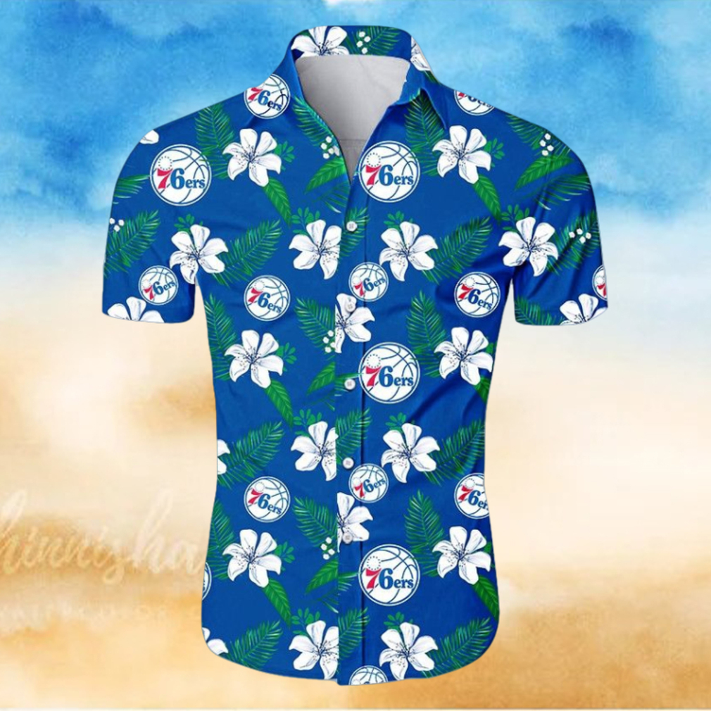 Nba Philadelphia 76Ers White Hibiscus Flowers Green Leaves Trendy Hawaiian Shirt Aloha Shirt Nba Philadelphia 76Ers White Hibiscus Flowers Green Leaves Trendy Hawaiian Shirt Aloha Shirt