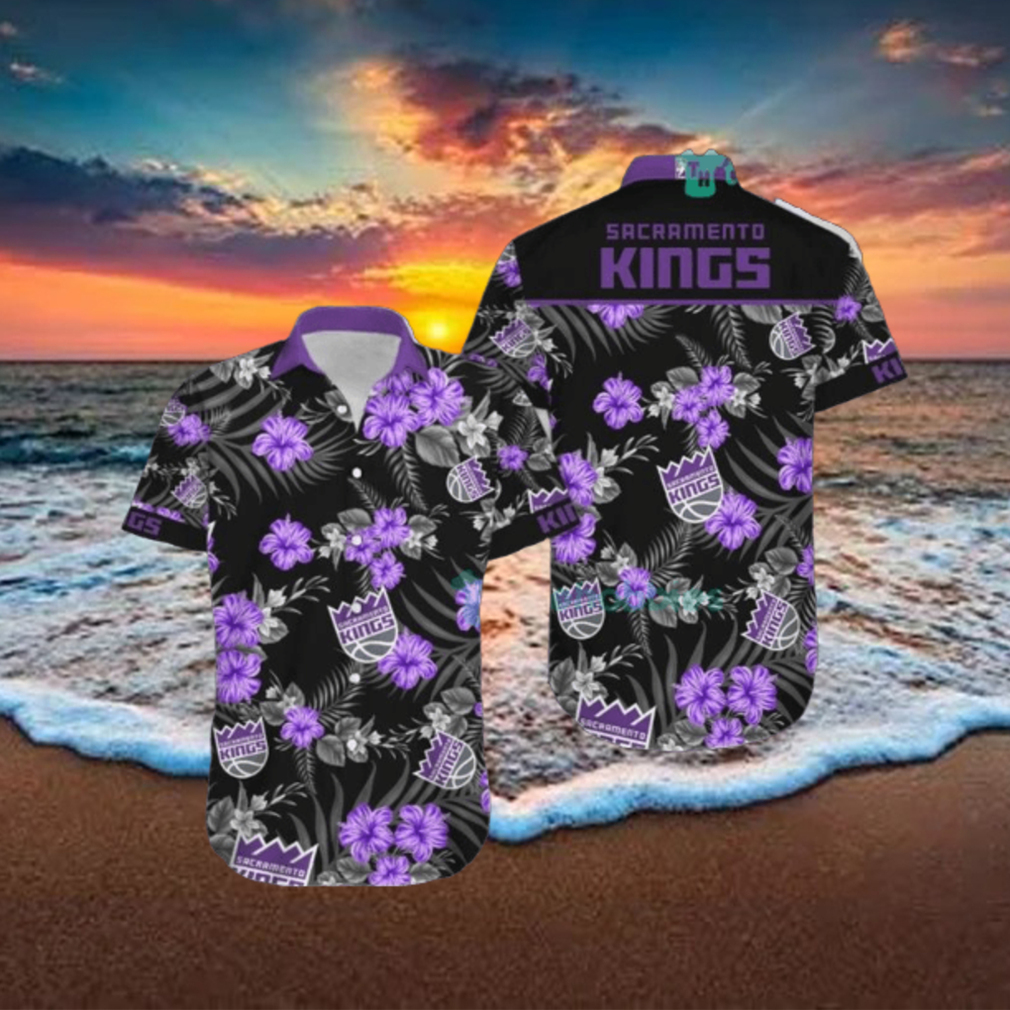 Nba Sacramento Kings Purple Black Tropical Flowers Hawaiian Shirt Nba Sacramento Kings Purple Black Tropical Flowers Hawaiian Shirt