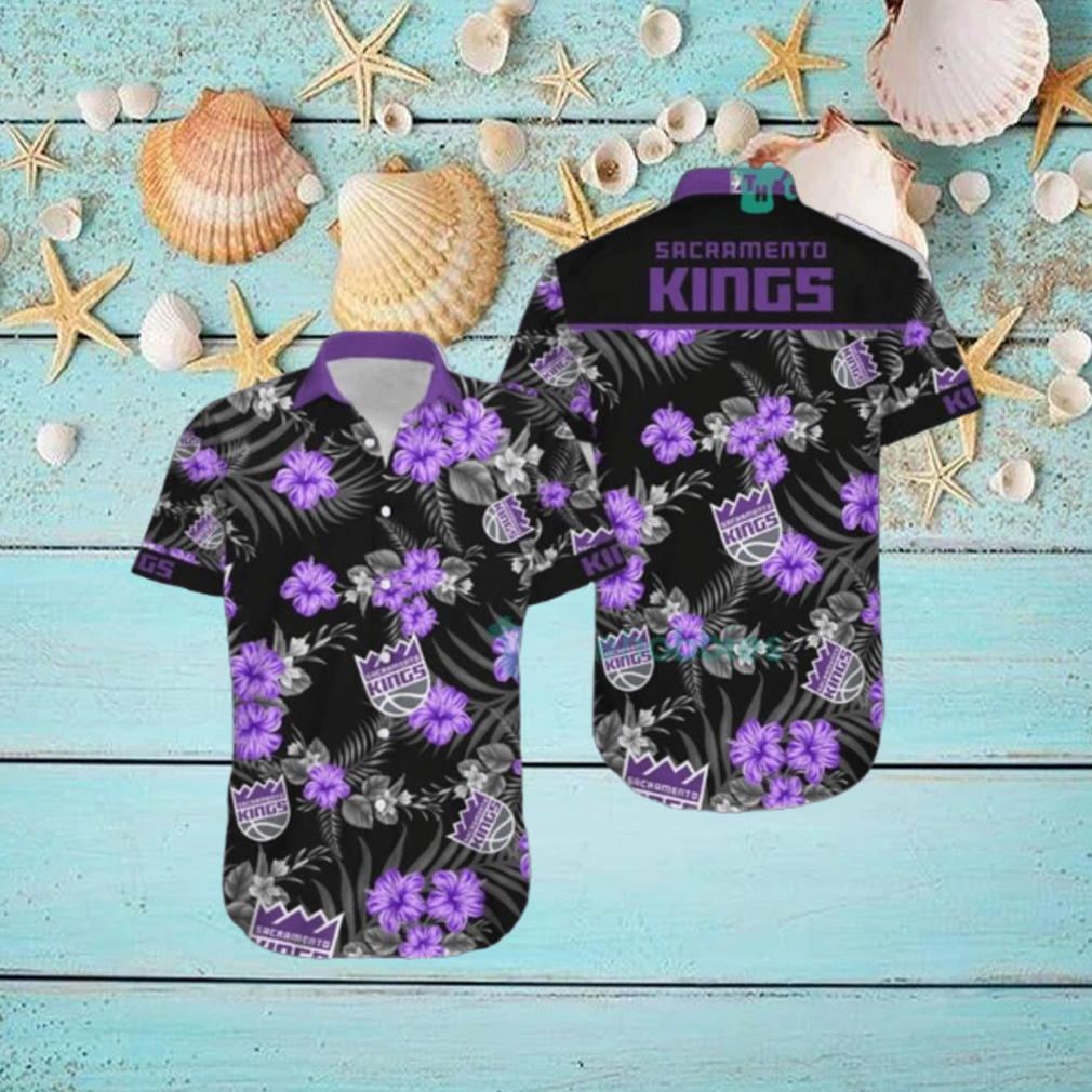 Nba Sacramento Kings Purple Black Tropical Flowers Hawaiian Shirt Nba Sacramento Kings Purple Black Tropical Flowers Hawaiian Shirt