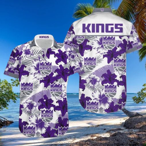 Nba Sacramento Kings Purple Tropical Flowers Trendy Hawaiian Shirt V3 Aloha Shirt