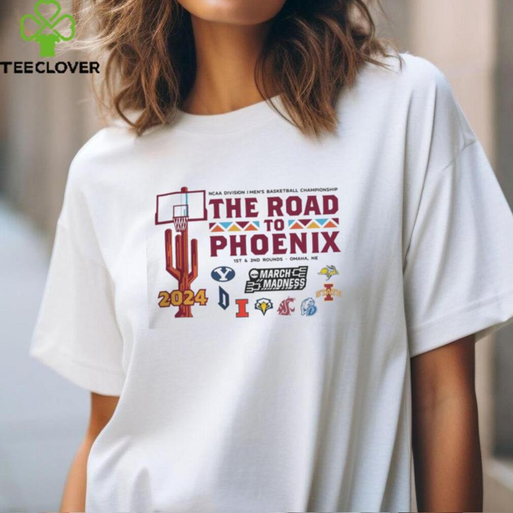 Ncaa 2024 March Madness Division I Men'S Basketball Championship 1St 2Nd Rd Omaha, Ne The Road To Phoenix 8 Teams Tee shirt Ncaa 2024 March Madness Division I Men'S Basketball Championship 1St 2Nd Rd Omaha, Ne The Road To Phoenix 8 Teams Tee shirt