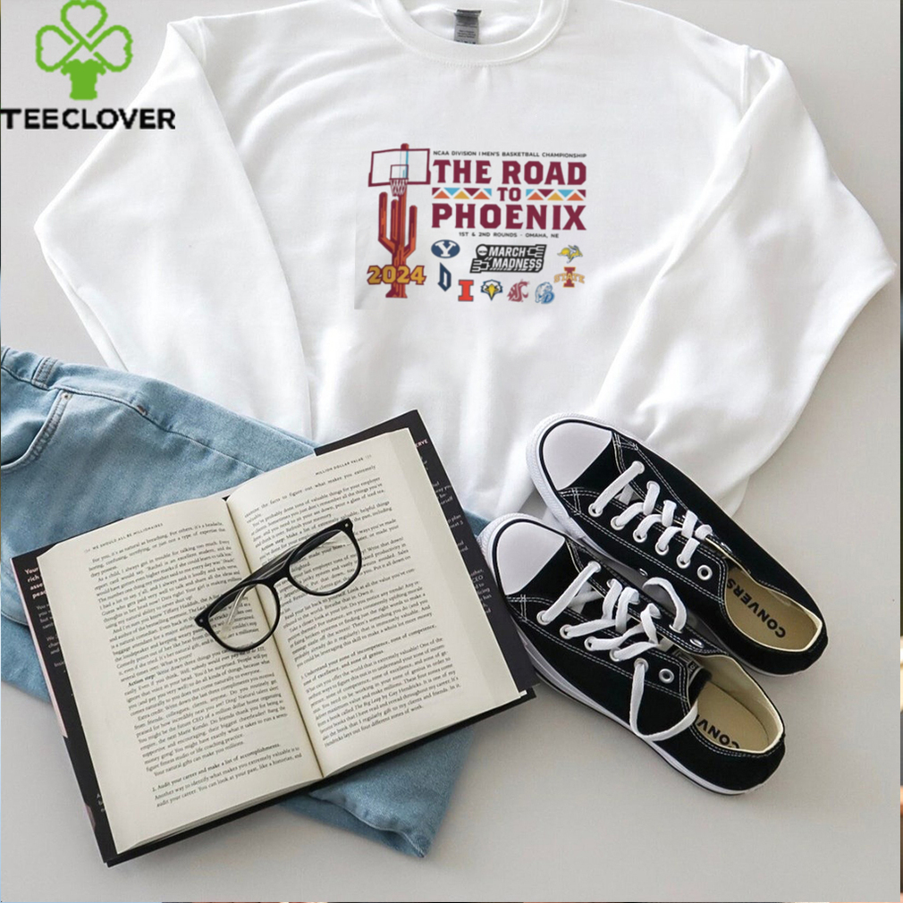 Ncaa 2024 March Madness Division I Men'S Basketball Championship 1St 2Nd Rd Omaha, Ne The Road To Phoenix 8 Teams Tee shirt Ncaa 2024 March Madness Division I Men'S Basketball Championship 1St 2Nd Rd Omaha, Ne The Road To Phoenix 8 Teams Tee shirt