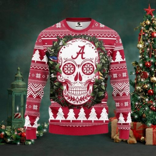 Ncaa Alabama Crimson Tide Skull Flower Ugly Christmas Sweater, All Over Print Sweatshirt, Ugly Sweater, Christmas Sweaters, Hoodie, Sweater