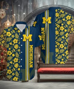 Ncaa Michigan Wolverines Maize Flowers Blue Trendy Hawaiian Shirt Aloha Shirt