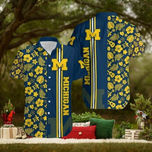 Ncaa Michigan Wolverines Maize Flowers Blue Trendy Hawaiian Shirt Aloha Shirt