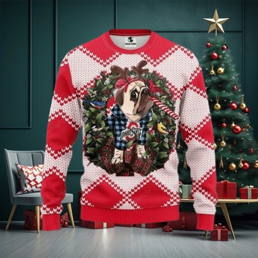 Ncaa Ohio State Buckeyes Pug Dog Ugly Christmas Sweater, All Over Print Sweatshirt, Ugly Sweater, Christmas Sweaters, Hoodie, Sweater