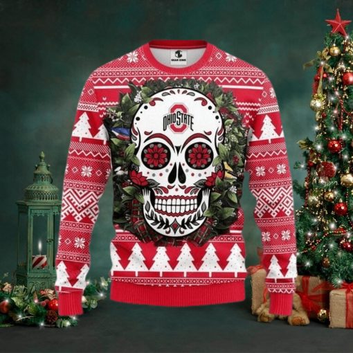 Ncaa Ohio State Buckeyes Skull Flower Ugly Christmas Sweater, All Over Print Sweatshirt, Ugly Sweater, Christmas Sweaters, Hoodie, Sweater