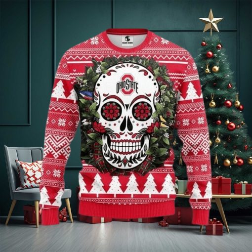 Ncaa Ohio State Buckeyes Skull Flower Ugly Christmas Sweater, All Over Print Sweatshirt, Ugly Sweater, Christmas Sweaters, Hoodie, Sweater