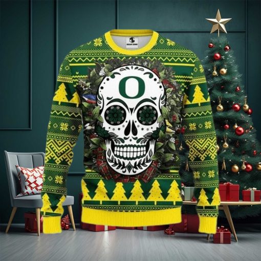Ncaa Oregon Ducks Skull Ugly Christmas Sweater, All Over Print Sweatshirt, Ugly Sweater, Christmas Sweaters, Hoodie, Sweater