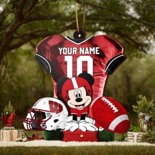 Ncaa Wisconsin Badgers Mickey Mouse Christmas Ornament Custom Your Name And Number