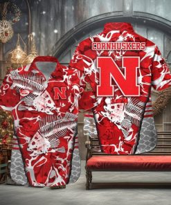 Nebraska Cornhuskers Fishing Short Sleeve Button Up Tropical Hawaiian Shirt