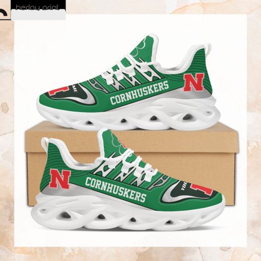 Nebraska Cornhuskers NCAA St. Patrick’s Day Shamrock Custom Name Clunky Max Soul Shoes Sneakers For Mens Womens