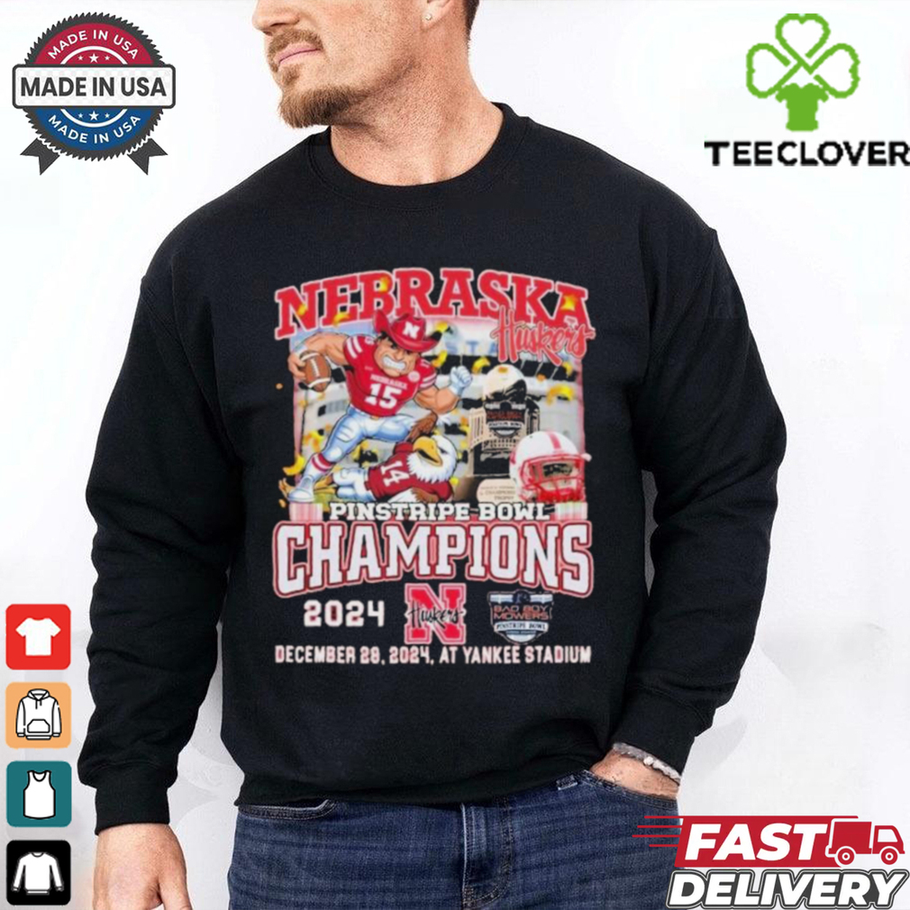 Nebraska Cornhuskers Pinstripe Bowl Champions 2024 Mascot T shirts Nebraska Cornhuskers Pinstripe Bowl Champions 2024 Mascot T shirts