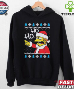 Nelson Muntz The Simpsons Ho Ho Christmas Shirt featuring a festive design with Nelson Muntz from *The Simpsons* delivering his iconic 