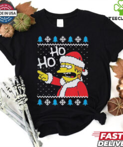 Nelson Muntz The Simpsons Ho Ho Christmas Shirt featuring a festive design with Nelson Muntz from *The Simpsons* delivering his iconic 