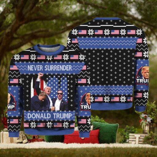 Never Surrender Donald Trump Christmas Ugly Sweater
