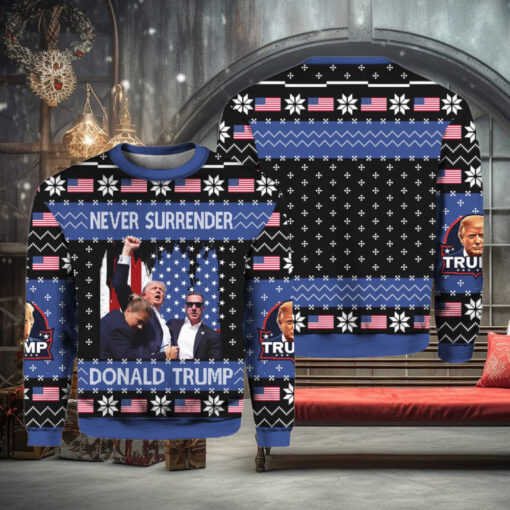 Never Surrender Donald Trump Christmas Ugly Sweater