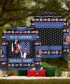 Never Surrender Donald Trump Ugly Christmas Sweater Gift For Holiday
