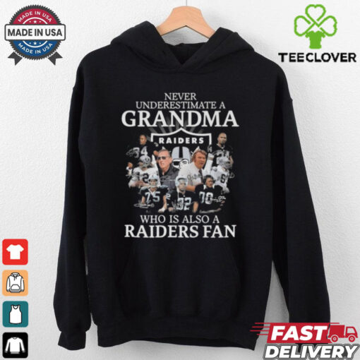 Never Underestimate A Grandma Who Is Also A Las Vegas Raiders Fan Signatures 2024 Shirt
