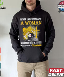 Never Underestimate A Woman Who Believes In Jesus And Loves Steelers Sports Shirt 2 Never Underestimate A Woman Who Believes In Jesus And Loves Steelers Sports Shirt