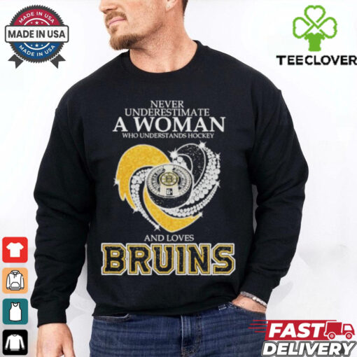 Never Underestimate A Woman Who Understand Hockey And Loves Boston Bruins X Heart Diamond Shirt