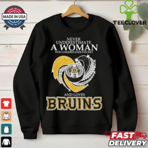 Never Underestimate A Woman Who Understand Hockey And Loves Boston Bruins X Heart Diamond Shirt