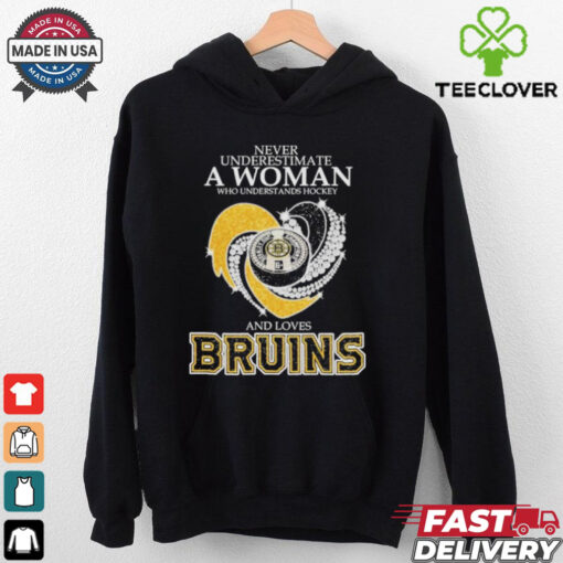 Never Underestimate A Woman Who Understand Hockey And Loves Boston Bruins X Heart Diamond Shirt