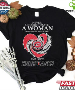 Never Underestimate A Woman Who Understand Hockey And Loves Carolina Hurricanes X Heart Diamond Shirt