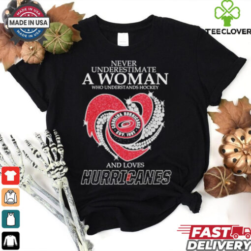 Never Underestimate A Woman Who Understand Hockey And Loves Carolina Hurricanes X Heart Diamond Shirt