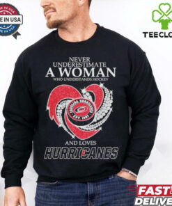 Never Underestimate A Woman Who Understand Hockey And Loves Carolina Hurricanes X Heart Diamond Shirt
