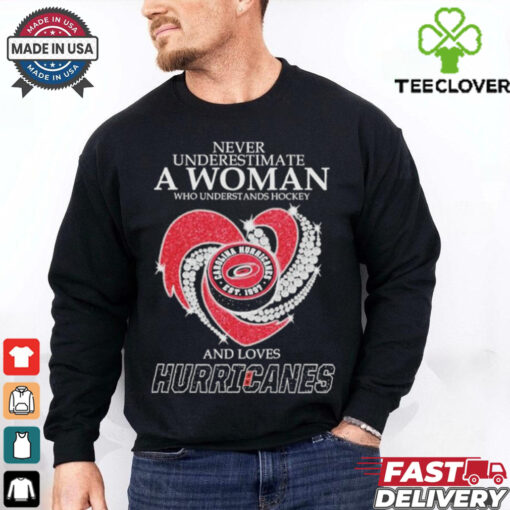 Never Underestimate A Woman Who Understand Hockey And Loves Carolina Hurricanes X Heart Diamond Shirt
