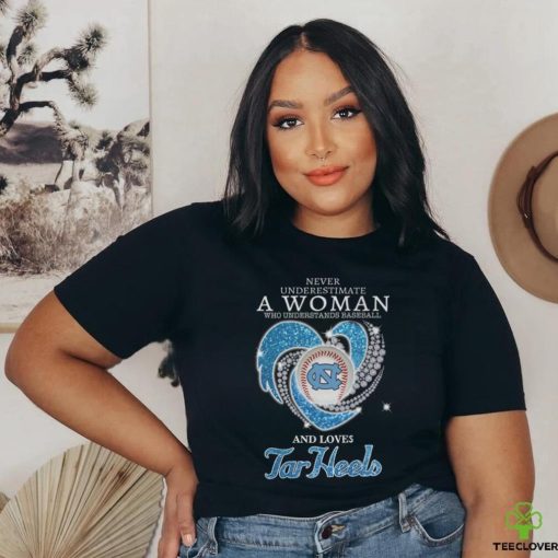 Never Underestimate A Woman Who Understands Baseball And Loves North Carolina Tar Heels T Shirt