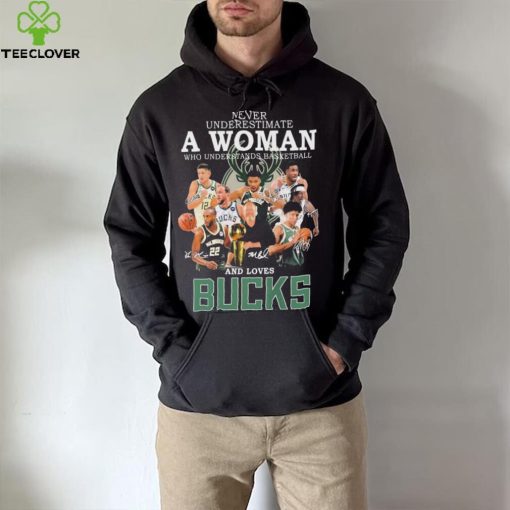 Never Underestimate A Woman Who Understands Basketball And Loves Milwaukee Bucks 2022 Signatures Shirt