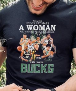 Never Underestimate A Woman Who Understands Basketball And Loves Milwaukee Bucks 2022 Signatures Shirt