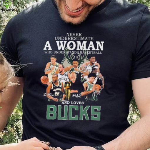 Never Underestimate A Woman Who Understands Basketball And Loves Milwaukee Bucks 2022 Signatures Shirt