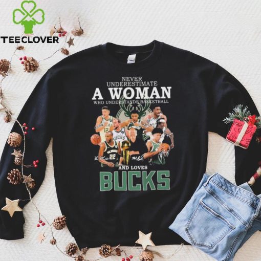 Never Underestimate A Woman Who Understands Basketball And Loves Milwaukee Bucks 2022 Signatures Shirt