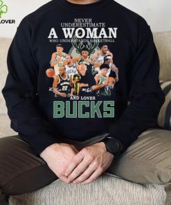 Never Underestimate A Woman Who Understands Basketball And Loves Milwaukee Bucks 2022 Signatures Shirt