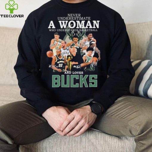Never Underestimate A Woman Who Understands Basketball And Loves Milwaukee Bucks 2022 Signatures Shirt