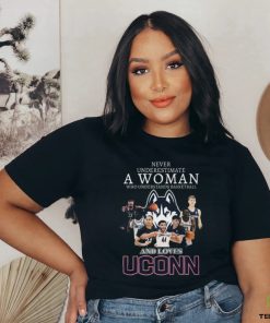 Never Underestimate A Woman Who Understands Basketball And Loves UConn Huskies T Shirt