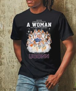 Never Underestimate A Woman Who Understands Basketball And Loves Uconn Men’s Basketball Signatures Shirt