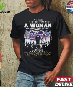 Never Underestimate A Woman Who Understands Football And Love Baltimore Ravens 2024 Signatures Shirt