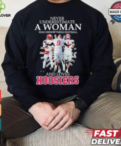 Never Underestimate A Woman Who Understands Football And Love Indiana Hoosiers Signatures Shirt